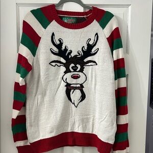 Ugly Christmas Sweater - Red, Green, and White Reindeer Crewneck
